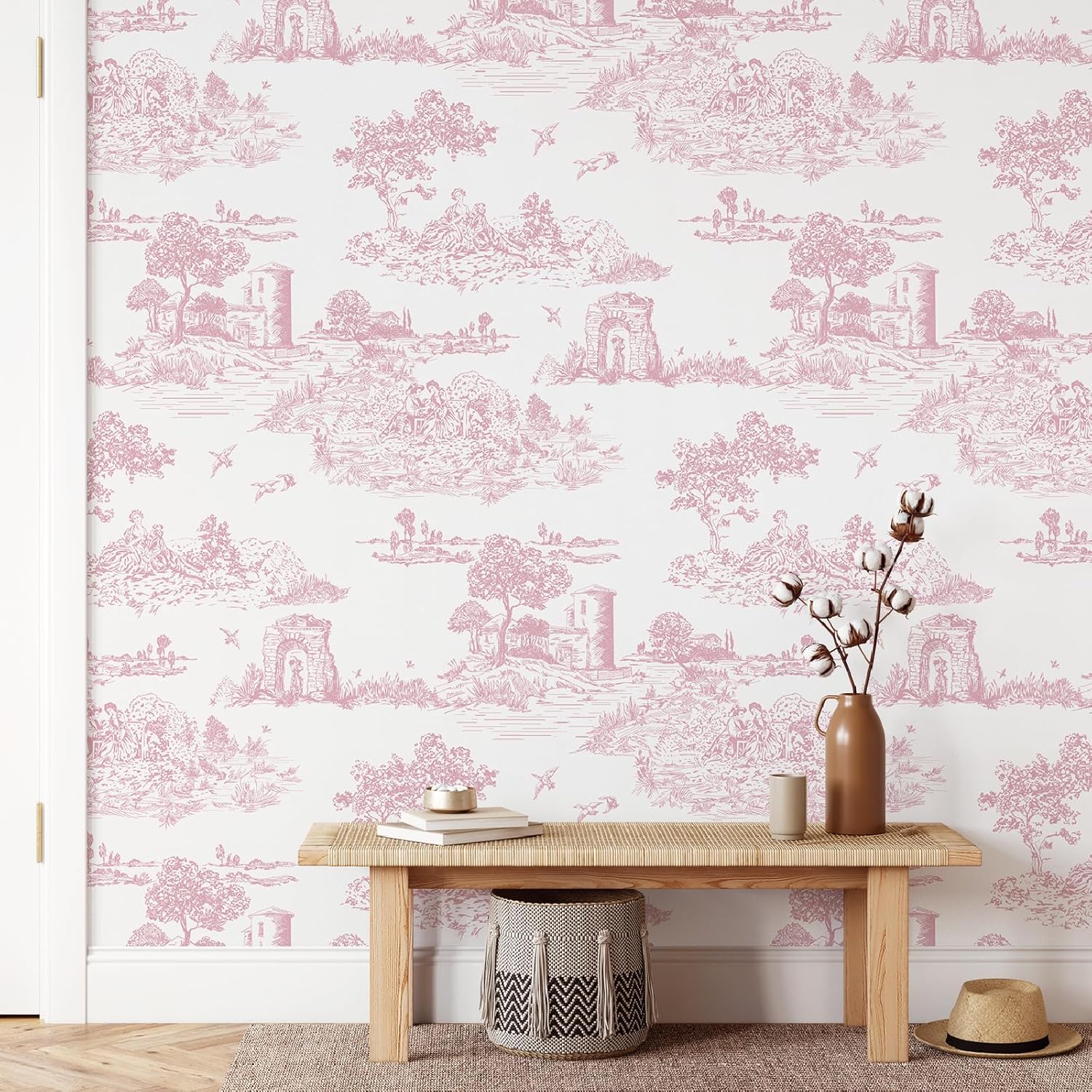 WENMER Pink Toile Peel & Stick Wallpaper