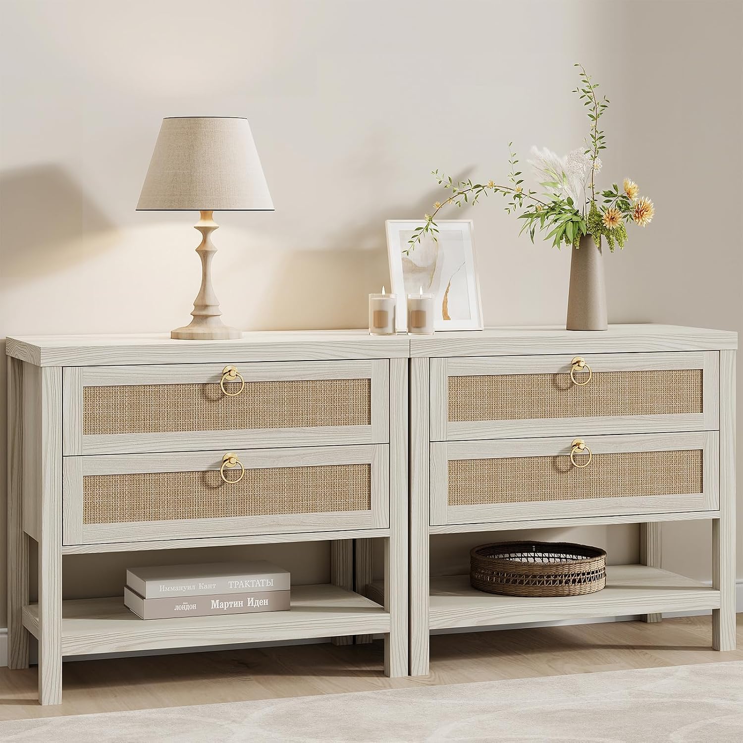 Eclatara Large Rattan Night Stand Set of 2