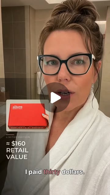 Jessica holding the August Allure Beauty Box with a nearly 160 dollar retail value graphic