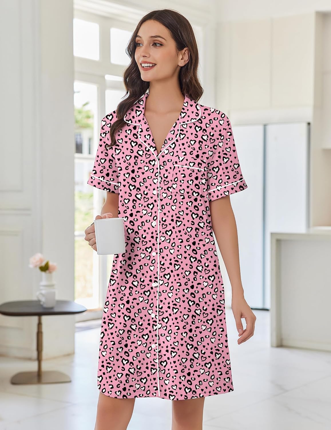 Pink leopard Ekouaer lightweight Summer Wrap with a button front