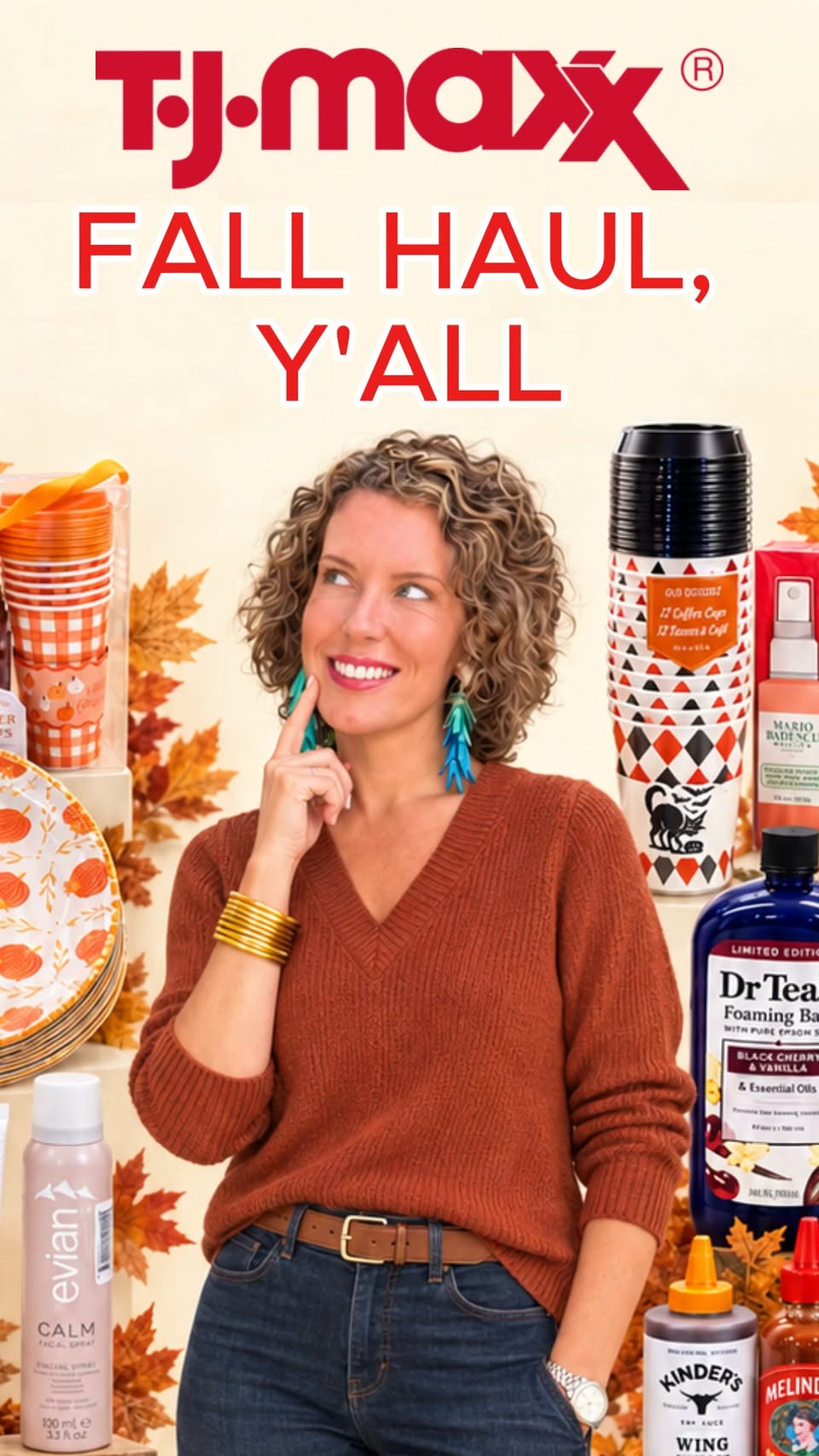 TJ Maxx Fall Haul cover featuring Jessica among autumn home, self-care, drinkware, and pantry finds